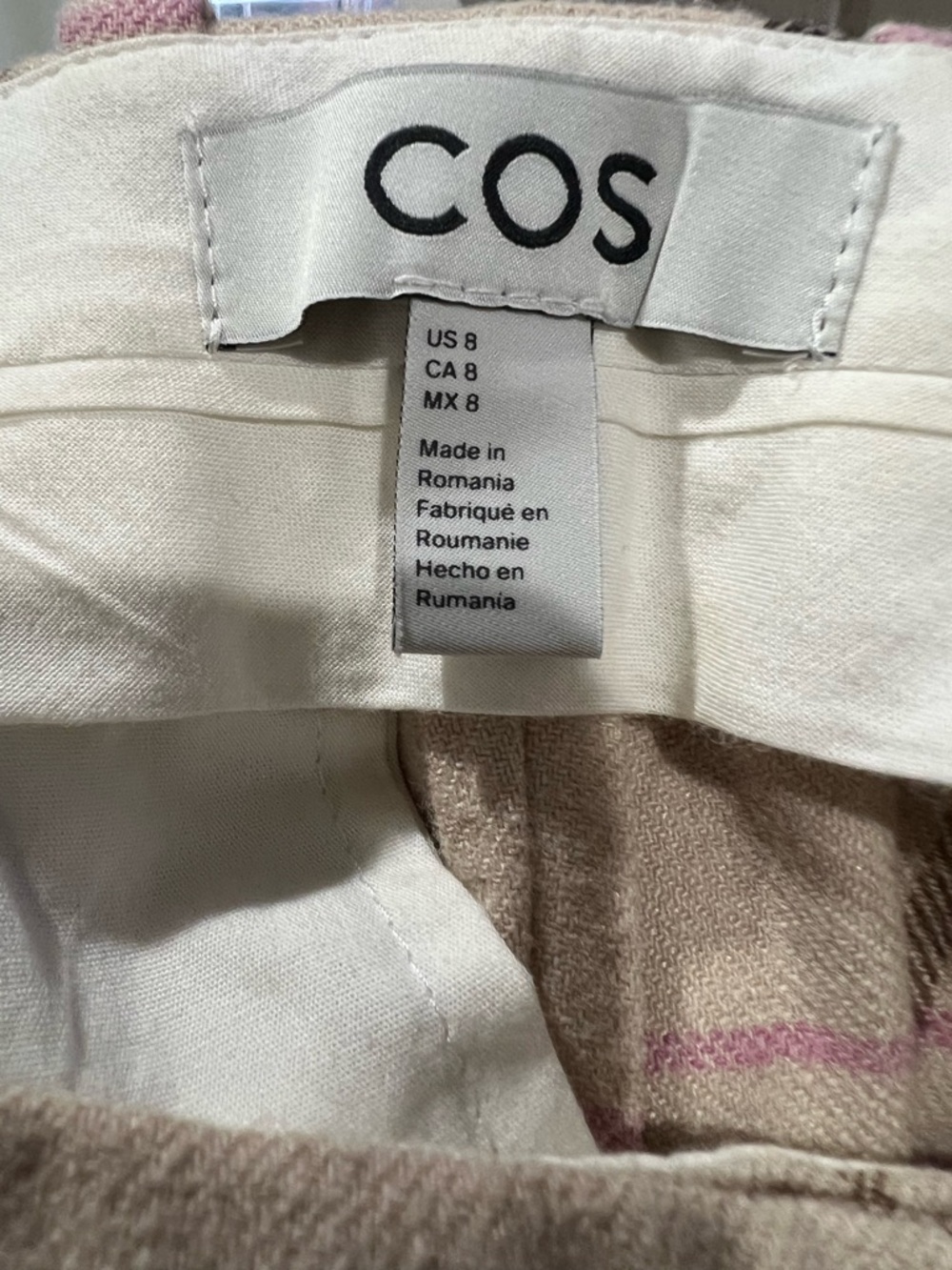 COS Pleated Wide-Leg Checked Trousers Size 8 - Picture 7 of 10